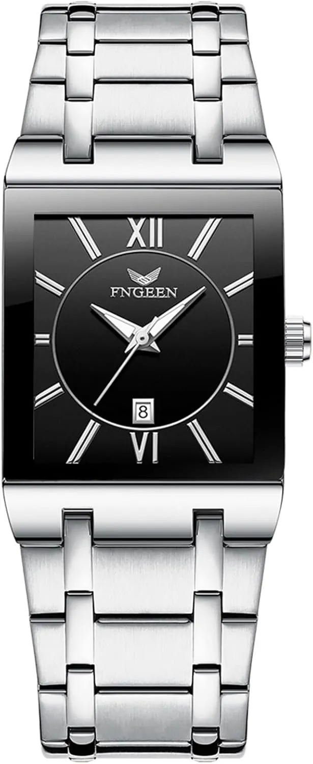 Gold Big Face Waterproof Calendar Stainless Steel Rectangle Business Wrist cinema Stamford craftsman Watches Analog Quartz Square Watch: Men 