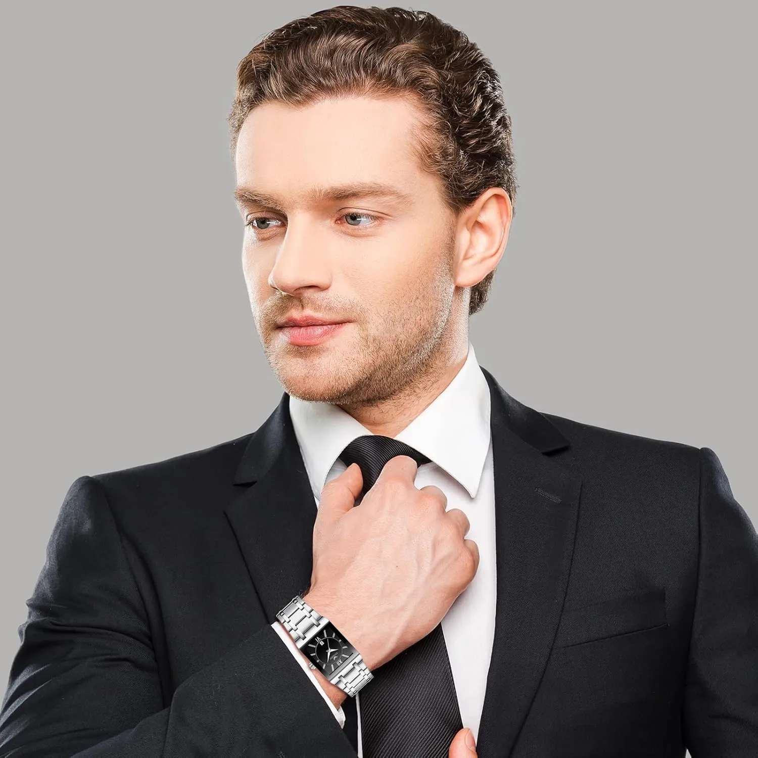 Gold Big Face Waterproof Calendar Stainless Steel Rectangle Business Wrist cinema Stamford craftsman Watches Analog Quartz Square Watch: Men 