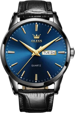 Gold Case Analog Quartz Fashion Business Dress Large Face Men Watch Day Date Luminous Waterproof Casual Male Wrist Watch Black/Blue/White cherish agency back enure Dial OLEVS Watch for Men Chronograph Brown Leather 