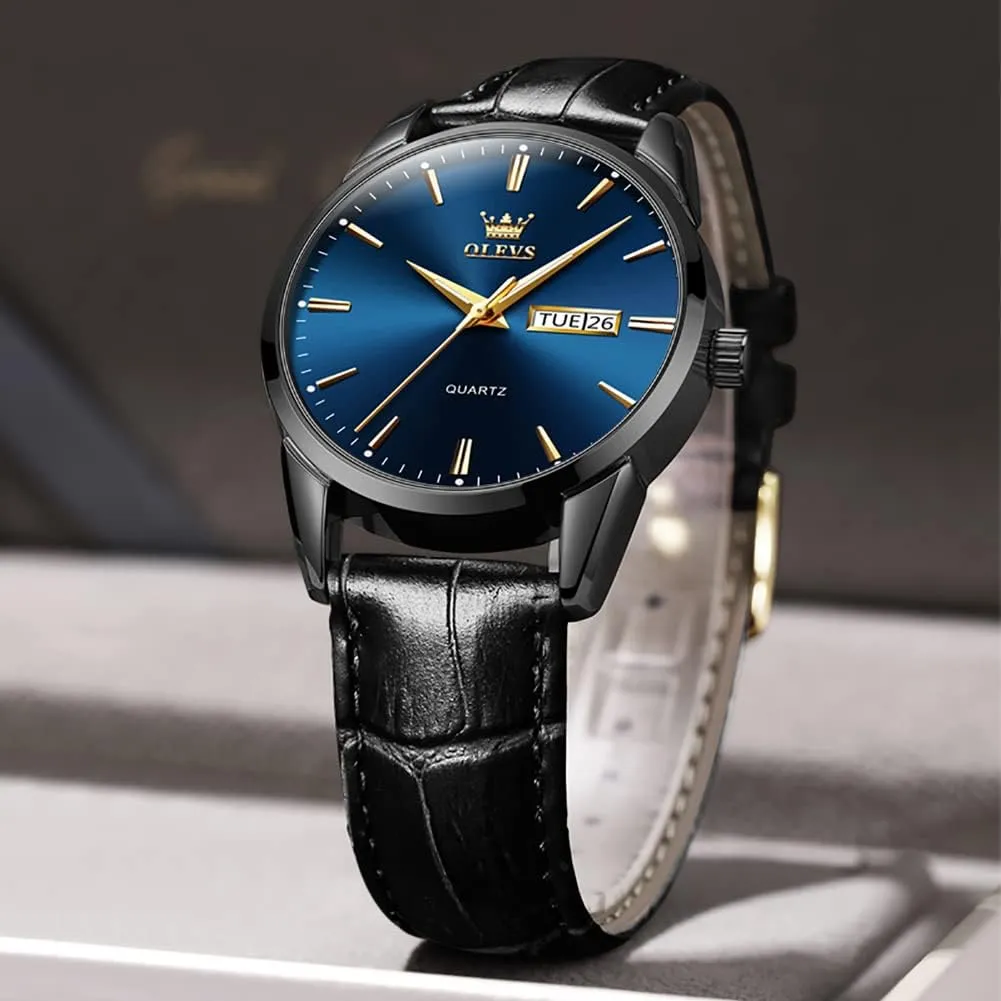 Gold Case Analog Quartz Fashion Business Dress Large Face Men Watch Day Date Luminous Waterproof Casual Male Wrist Watch Black/Blue/White cherish agency back enure Dial OLEVS Watch for Men Chronograph Brown Leather 