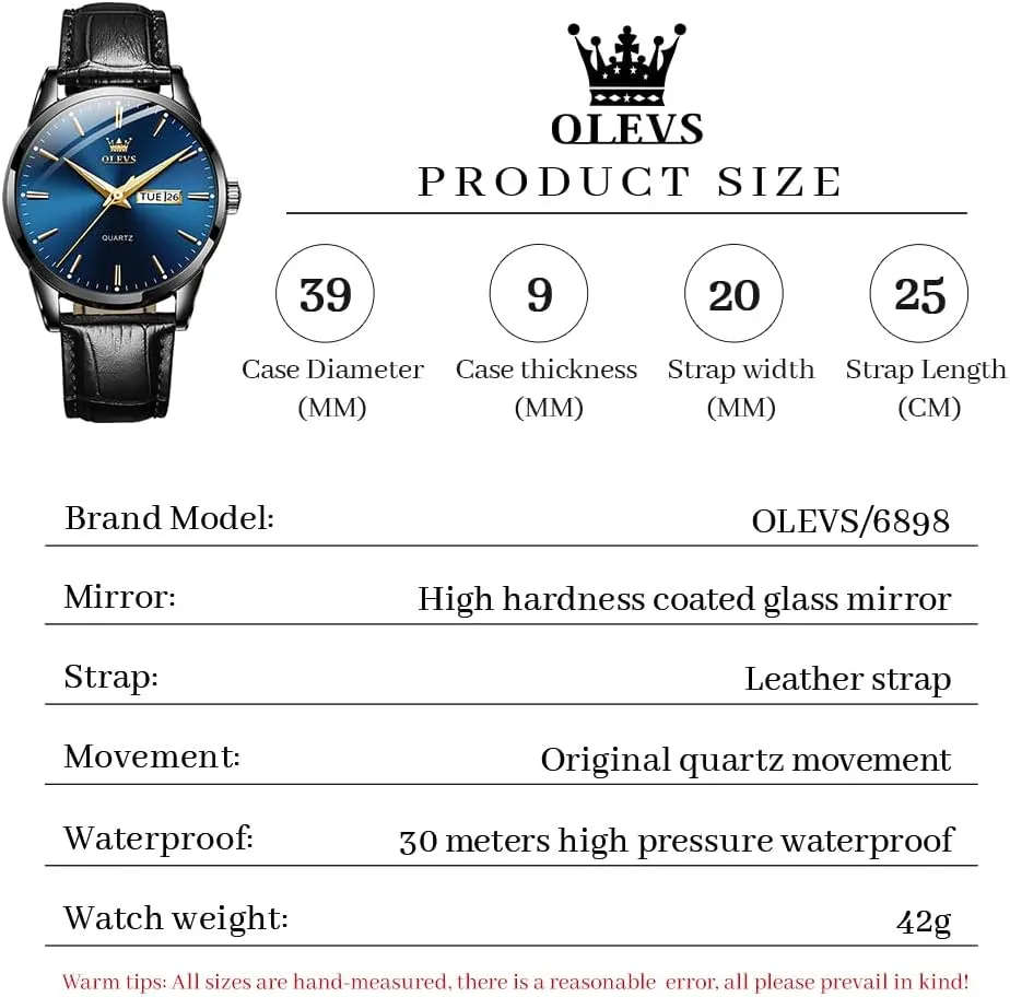Gold Case Analog Quartz Fashion Business Dress Large Face Men Watch Day Date Luminous Waterproof Casual Male Wrist Watch Black/Blue/White cherish agency back enure Dial OLEVS Watch for Men Chronograph Brown Leather 