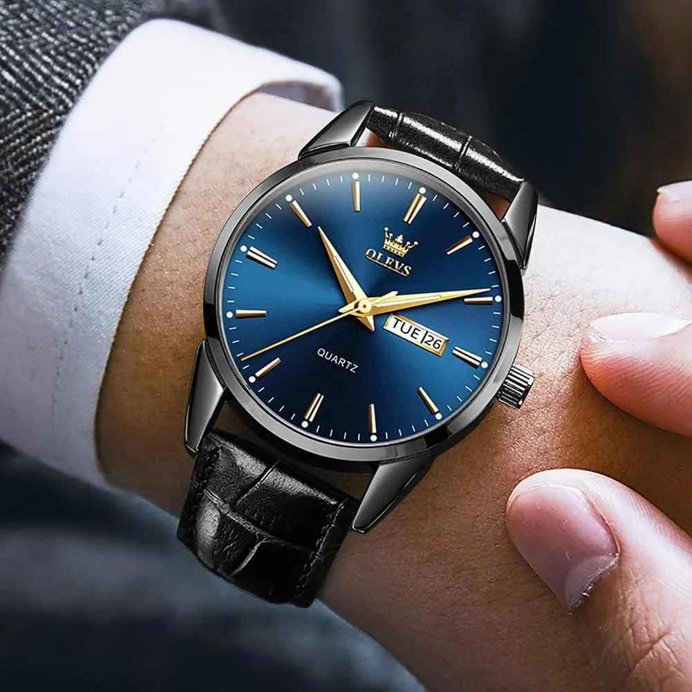 Gold Case Analog Quartz Fashion Business Dress Large Face Men Watch Day Date Luminous Waterproof Casual Male Wrist Watch Black/Blue/White cherish agency back enure Dial OLEVS Watch for Men Chronograph Brown Leather 