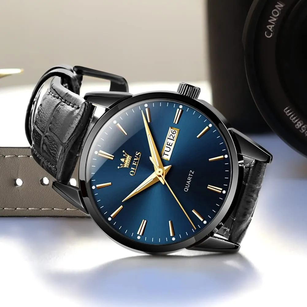 Gold Case Analog Quartz Fashion Business Dress Large Face Men Watch Day Date Luminous Waterproof Casual Male Wrist Watch Black/Blue/White cherish agency back enure Dial OLEVS Watch for Men Chronograph Brown Leather 