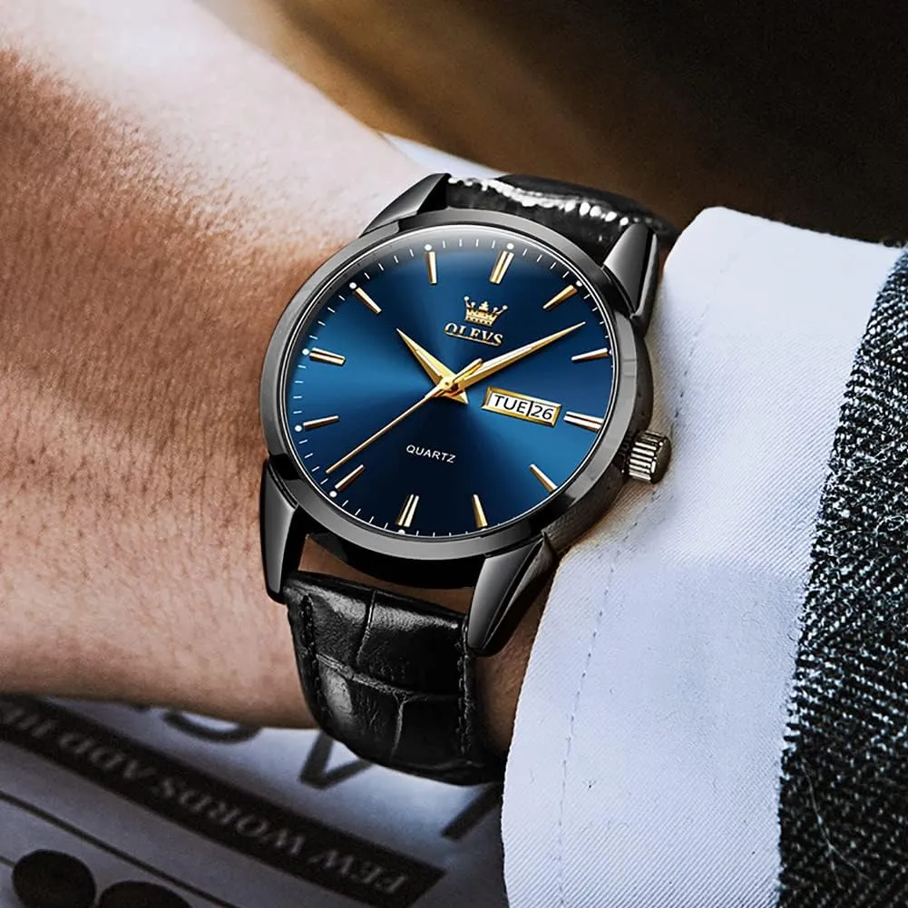 Gold Case Analog Quartz Fashion Business Dress Large Face Men Watch Day Date Luminous Waterproof Casual Male Wrist Watch Black/Blue/White cherish agency back enure Dial OLEVS Watch for Men Chronograph Brown Leather 