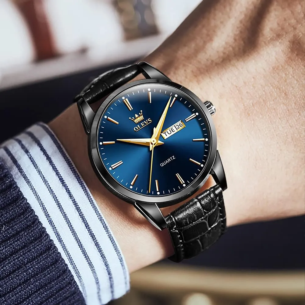 Gold Case Analog Quartz Fashion Business Dress Large Face Men Watch Day Date Luminous Waterproof Casual Male Wrist Watch Black/Blue/White cherish agency back enure Dial OLEVS Watch for Men Chronograph Brown Leather 