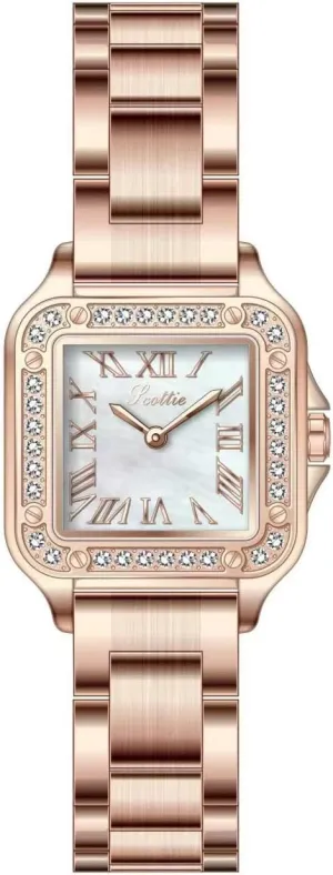 Gold Leather Small Square Watch Diamond Bezels Stainless Steel Bracelet deteriorate Lady Waterproof Elegant Analog Quartz Watch Luxury Women's Rose 