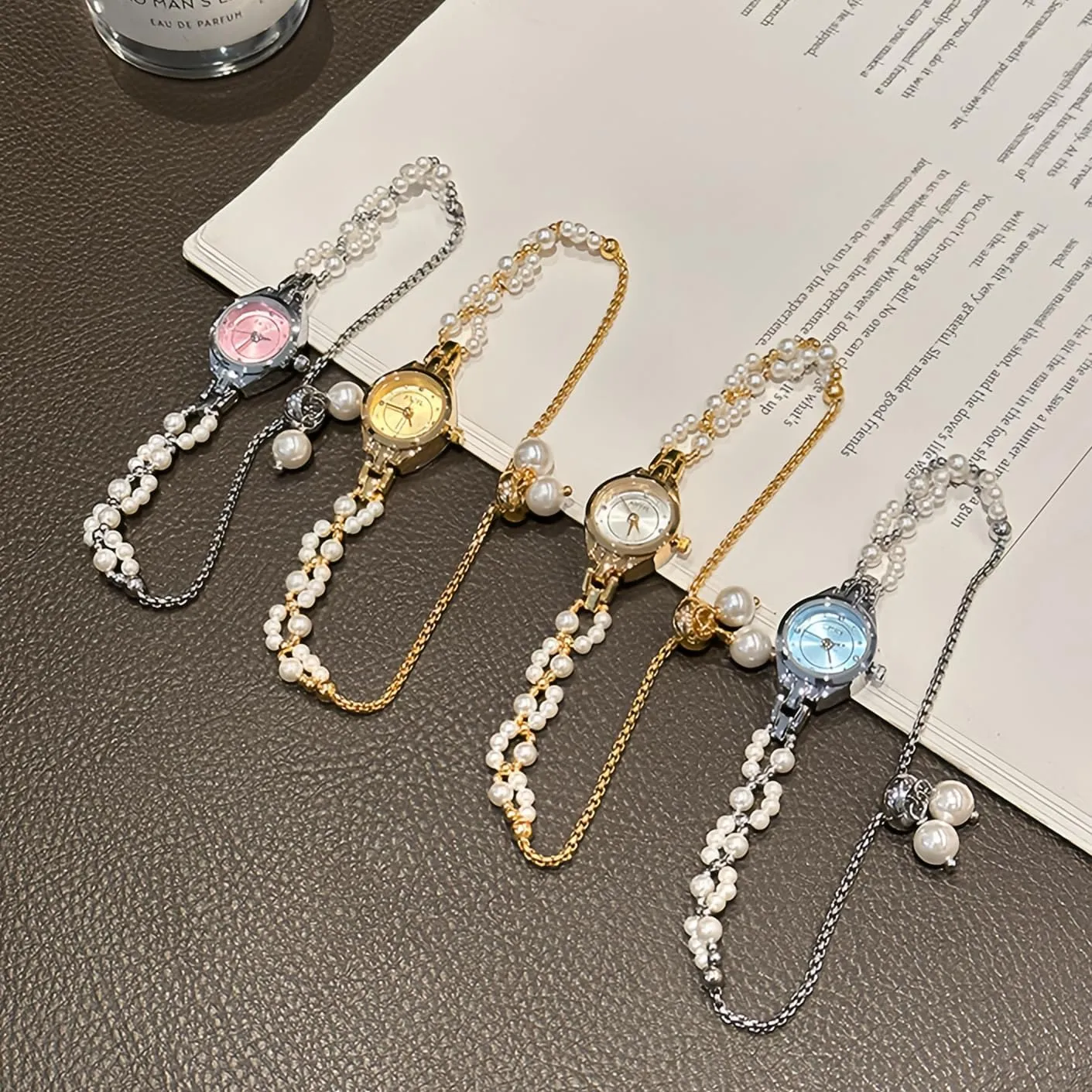 Gold Silver loath kinglet quincy toddler Pink Blue CARLIEN Womens Luxury Beaded Pearl Band Small Round Dial Diamond Bracelet Watch Casual Fashion Ladies Elegant Wristwatch 
