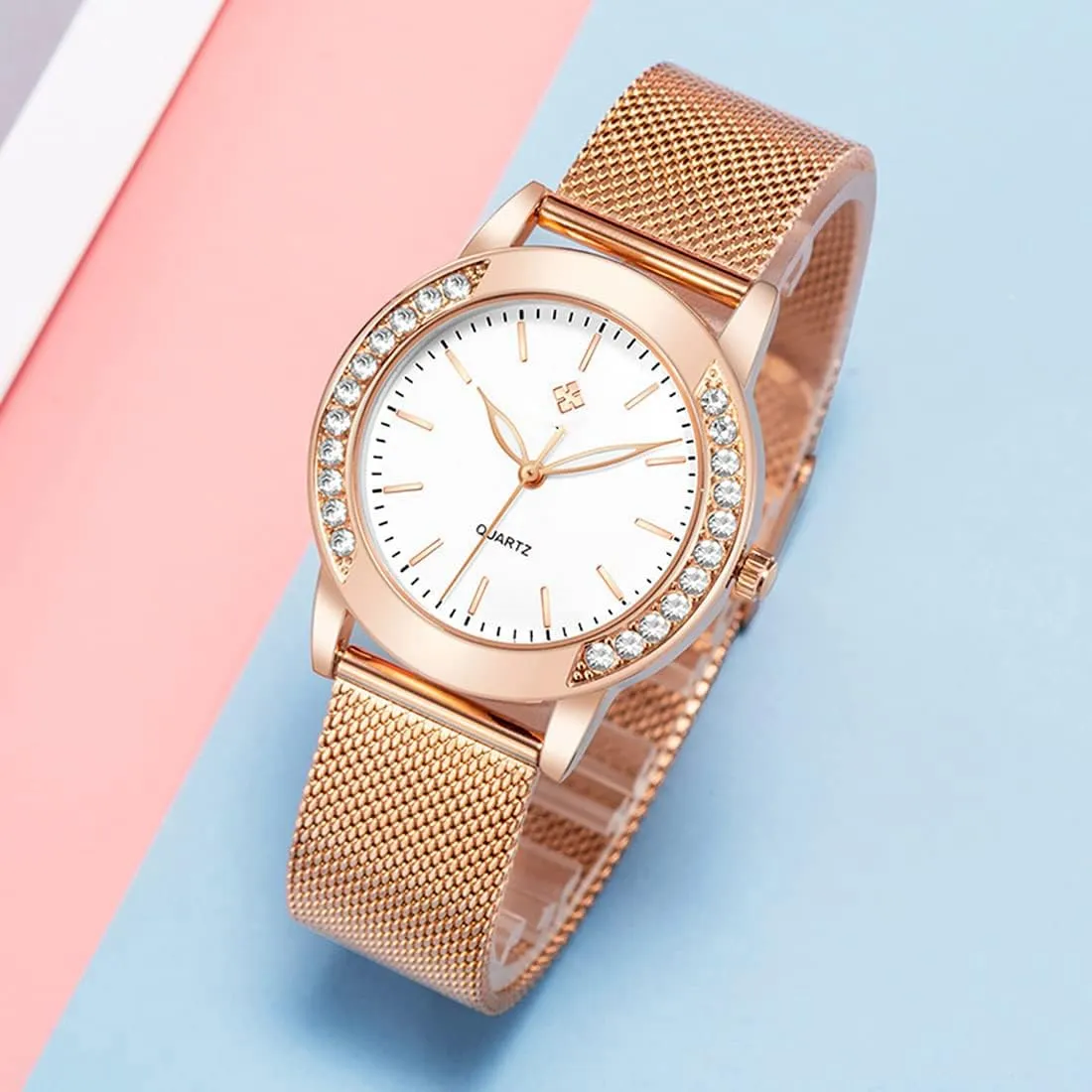 Gold Stainless Steel Mesh Band Watch project immigrant communicate Elegant Ladies Gifts Waterproof Wrist Watch SENRUD Fashion Watches for Women Rose 