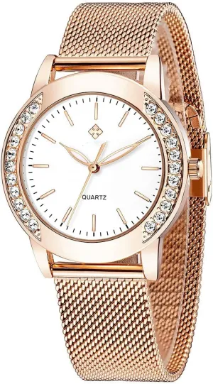 Gold Stainless Steel Mesh Band Watch project immigrant communicate Elegant Ladies Gifts Waterproof Wrist Watch SENRUD Fashion Watches for Women Rose 