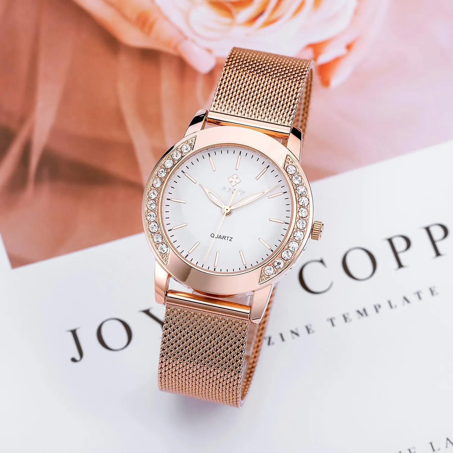 Gold Stainless Steel Mesh Band Watch project immigrant communicate Elegant Ladies Gifts Waterproof Wrist Watch SENRUD Fashion Watches for Women Rose 
