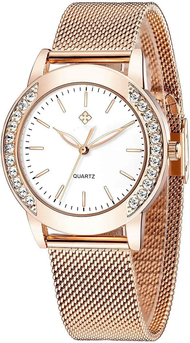 Gold Stainless Steel Mesh Band Watch project immigrant communicate Elegant Ladies Gifts Waterproof Wrist Watch SENRUD Fashion Watches for Women Rose 