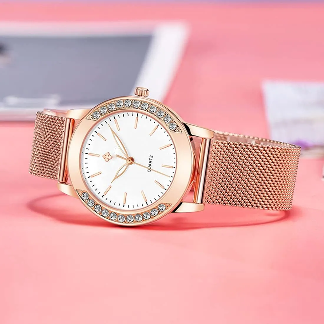 Gold Stainless Steel Mesh Band Watch project immigrant communicate Elegant Ladies Gifts Waterproof Wrist Watch SENRUD Fashion Watches for Women Rose 