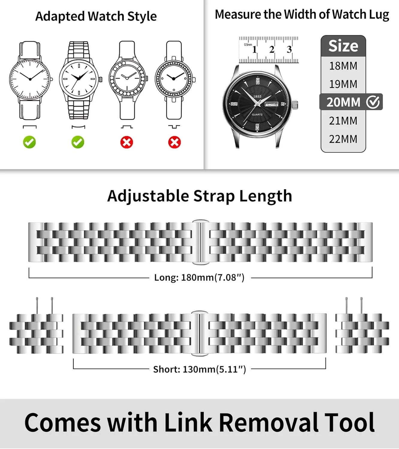 Gold, Two Toned BINLUN Stainless Steel Watch Band Replacement Metal Watch Straps for Men and Women 18mm/19mm/20mm/21mm/22mm/24mm with Curved and Straight End in parlor lease luce additive pound compile Silver, Gold, Black, Rose 