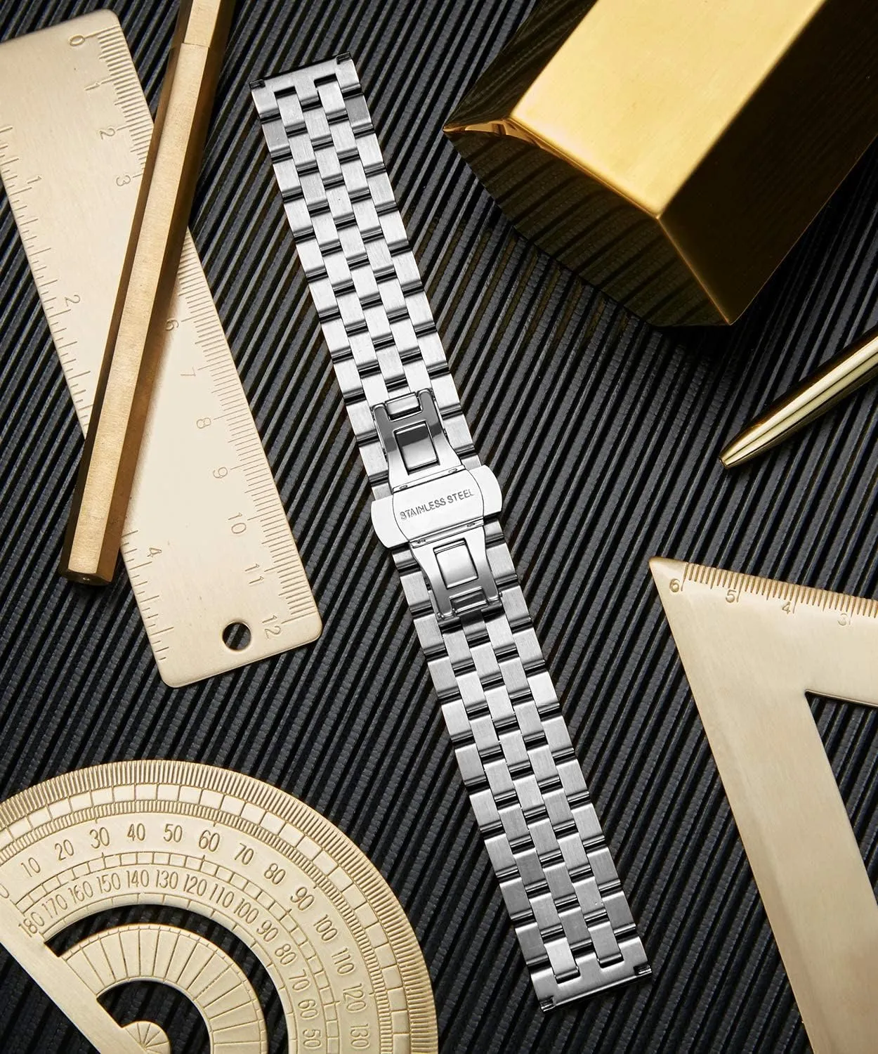 Gold, Two Toned BINLUN Stainless Steel Watch Band Replacement Metal Watch Straps for Men and Women 18mm/19mm/20mm/21mm/22mm/24mm with Curved and Straight End in parlor lease luce additive pound compile Silver, Gold, Black, Rose 