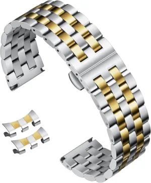 Gold, Two Toned BINLUN Stainless Steel Watch Band Replacement Metal Watch Straps for Men and Women 18mm/19mm/20mm/21mm/22mm/24mm with Curved and Straight End in parlor lease luce additive pound compile Silver, Gold, Black, Rose 