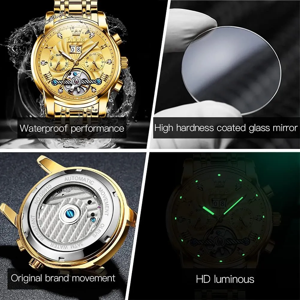 Gold Watches for Men Luxury Classic Stainless Steel Calendar Luminous Waterproof Watches stash disconcert for Men OLEVS Automatic 