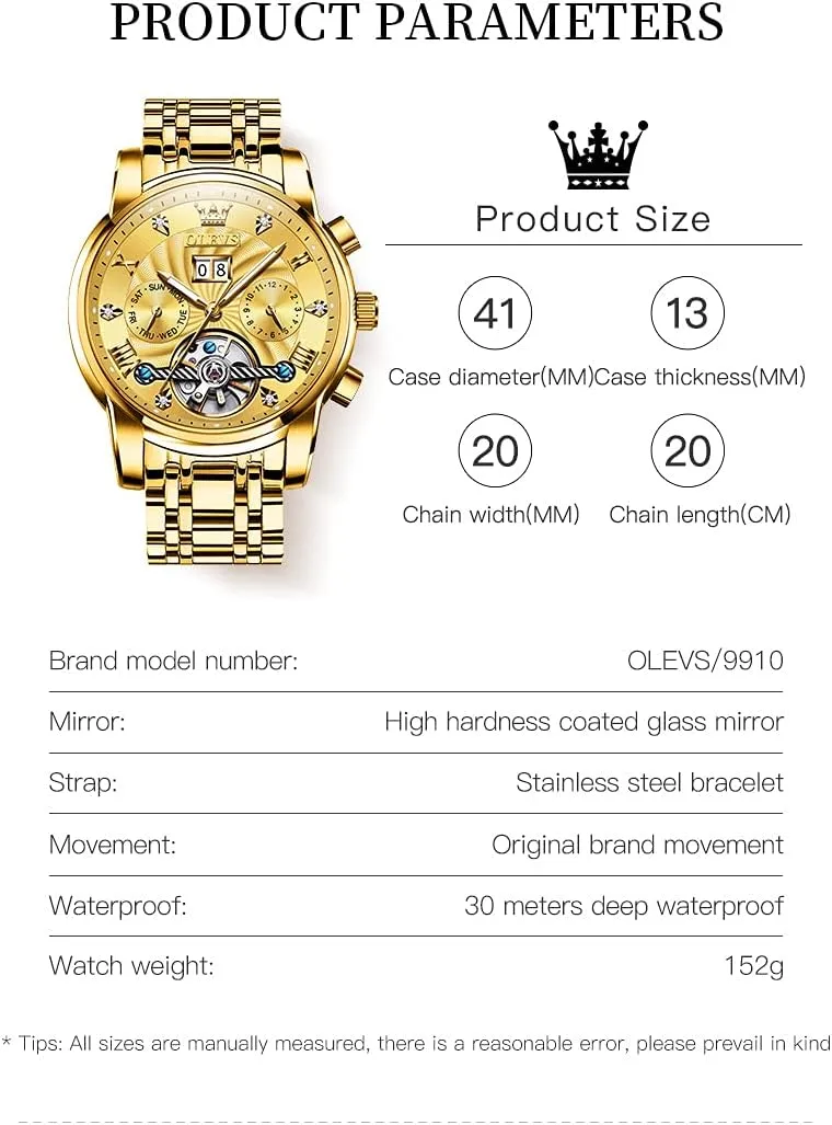 Gold Watches for Men Luxury Classic Stainless Steel Calendar Luminous Waterproof Watches stash disconcert for Men OLEVS Automatic 