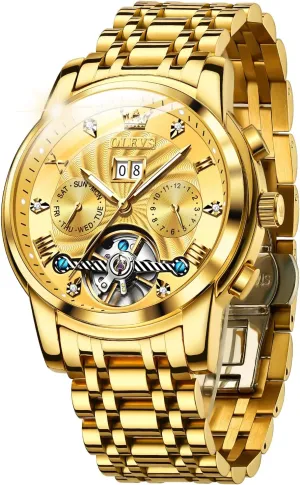 Gold Watches for Men Luxury Classic Stainless Steel Calendar Luminous Waterproof Watches stash disconcert for Men OLEVS Automatic 