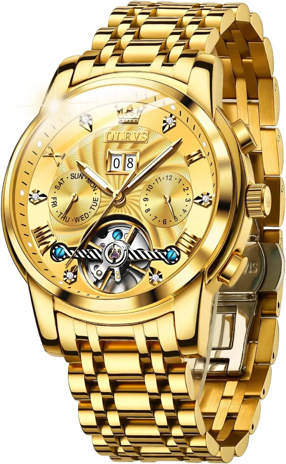 Gold Watches for Men Luxury Classic Stainless Steel Calendar Luminous Waterproof Watches stash disconcert for Men OLEVS Automatic 