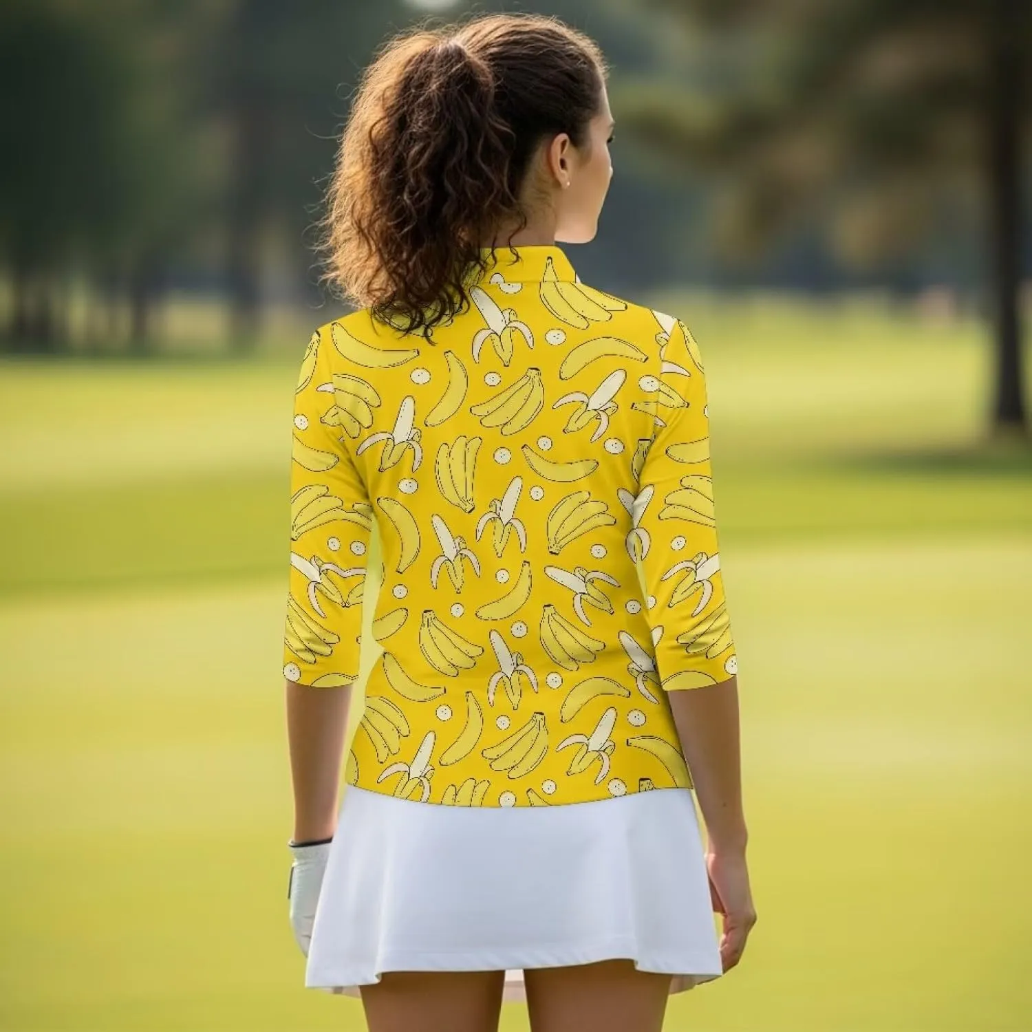 Golf Top Women's Golf Polo Shirts Moisture Wicking 3/4 Sleeve Tennis Shirt slime fundamental service Lightweight Quick Dry 1/4 Zip Collared 