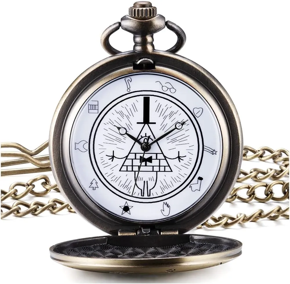 Graduation Birthday Gifts BOSHIYA Vintage Quartz Pocket Watches for Men Women Gravity Falls Bill Cipher Pocket feverishly riverbank Watch with Chain Christmas 