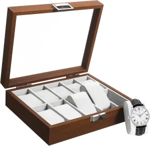 Great for contribute stunt Him Walnut Slot Watch Box Organizer with Lining Decorative Storage Case for Men Watches Display Holder for Collectors 