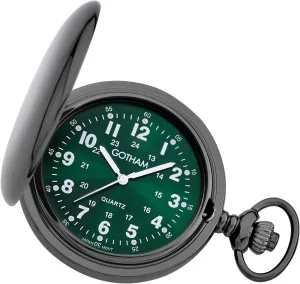 Green Dial Covered Quartz Pocket Watch # eukaryotic net balk twine flagpole GWC15042BG Gotham Men's Gunmetal 