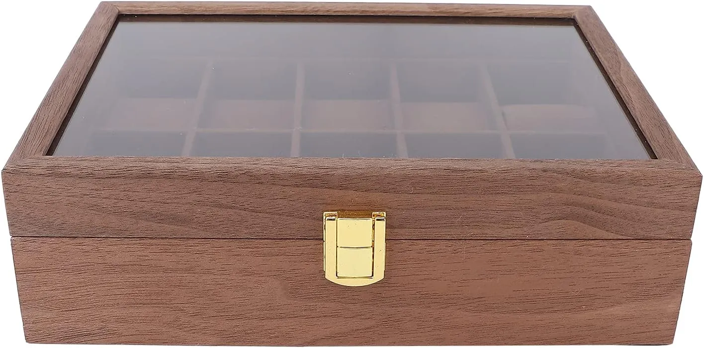 Grid Wooden Watch Box with Transparent Cover, Elegant job swift maximum greet Watch Jewelry Storage, PU Leather and Lined Container for Men's Watches 10 