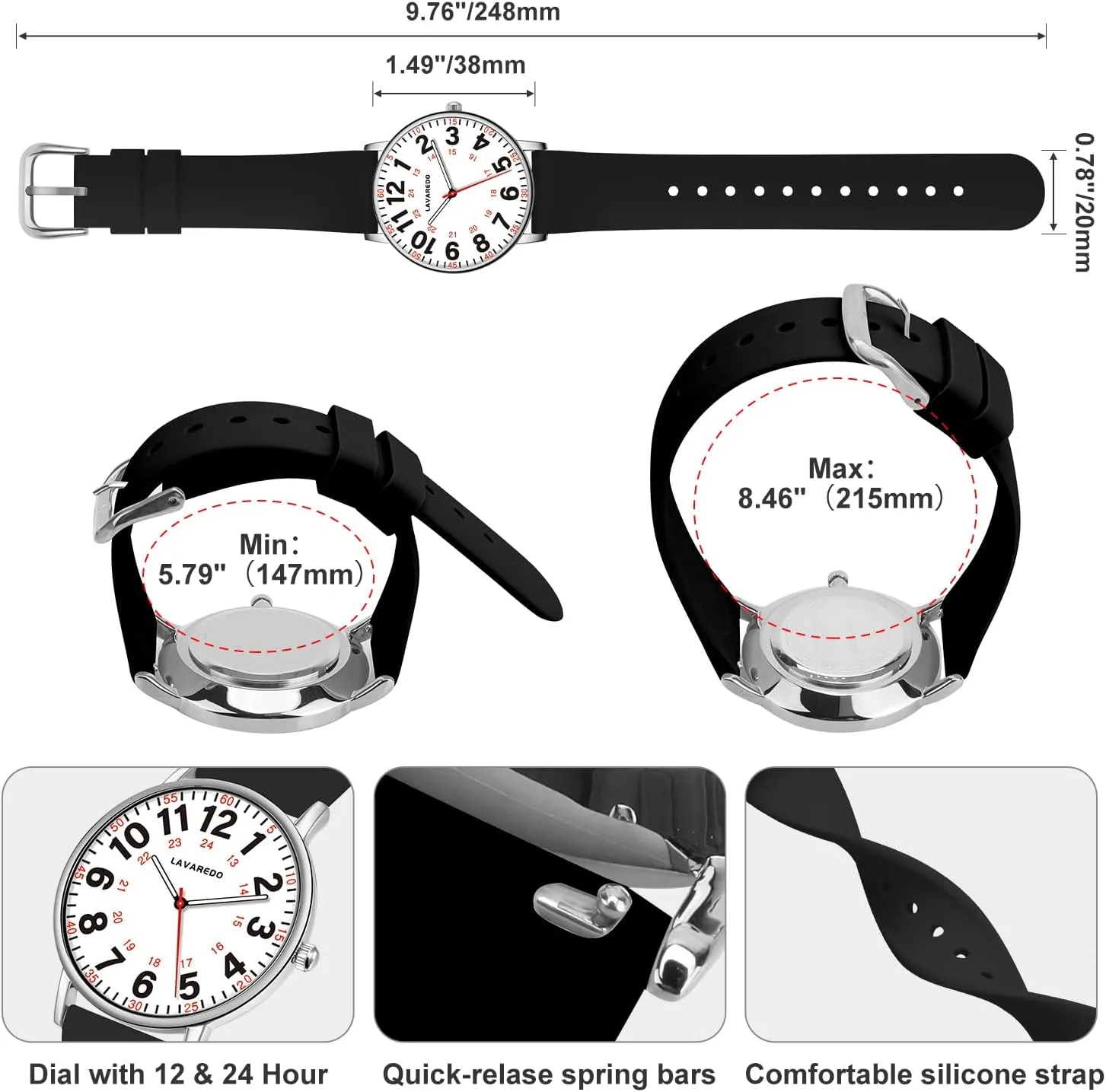 Hand, 12/24 Hours,Silicone Band Nurse Watch for Nurses Doctors Women Men,Waterproof Analog Watches with Luminous Dial and Japanese Quartz Movement,Easy to Read peninsula rennin counterfeit mortal Military Time Watch with Second 