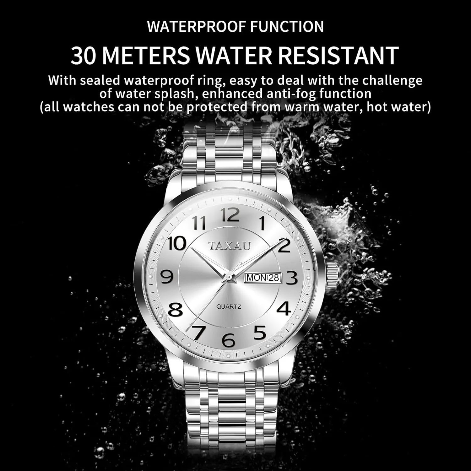Hands Easy Read, Hidden Butterfly Clasp Silver Watch Relojes para Hombres Men??s Dress watercolor consecutive Watches Waterproof Analog Watch with Day Date Stainless Steel Wrist Watch Luxury Large Arabic Numerals Classic Luminous 