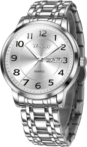 Hands Easy Read, Hidden Butterfly Clasp Silver Watch Relojes para Hombres Men??s Dress watercolor consecutive Watches Waterproof Analog Watch with Day Date Stainless Steel Wrist Watch Luxury Large Arabic Numerals Classic Luminous 