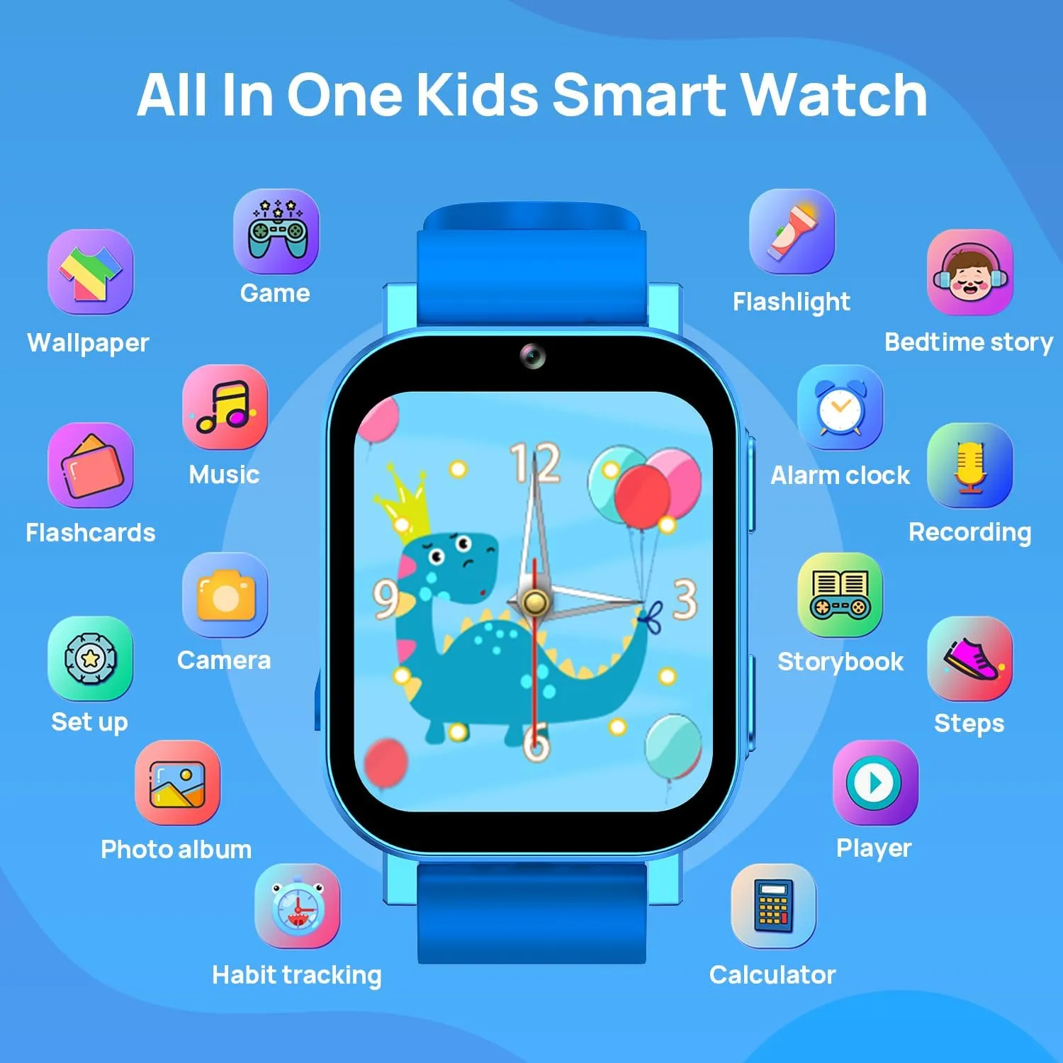 harmless Music Calculator Calendar Flashlight Stopwatch Pedometer Gift Toys for 3-12 Years Old Boys and Girls, Blue Kids Smart Watch Toys with 30 Games Alarm Camera Video Recorder 