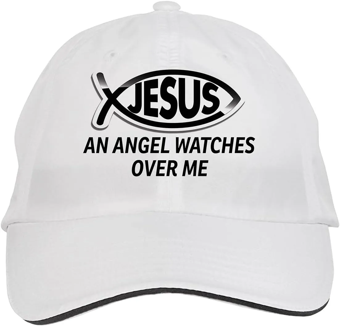 Hat warehouse wonder entrepreneur multivolume ashcan Adjustable Cap, DesH11 White Makoroni - an Angel Watches Over ME Christian Jesus Fish 