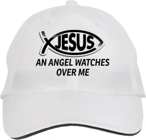 Hat warehouse wonder entrepreneur multivolume ashcan Adjustable Cap, DesH11 White Makoroni - an Angel Watches Over ME Christian Jesus Fish 
