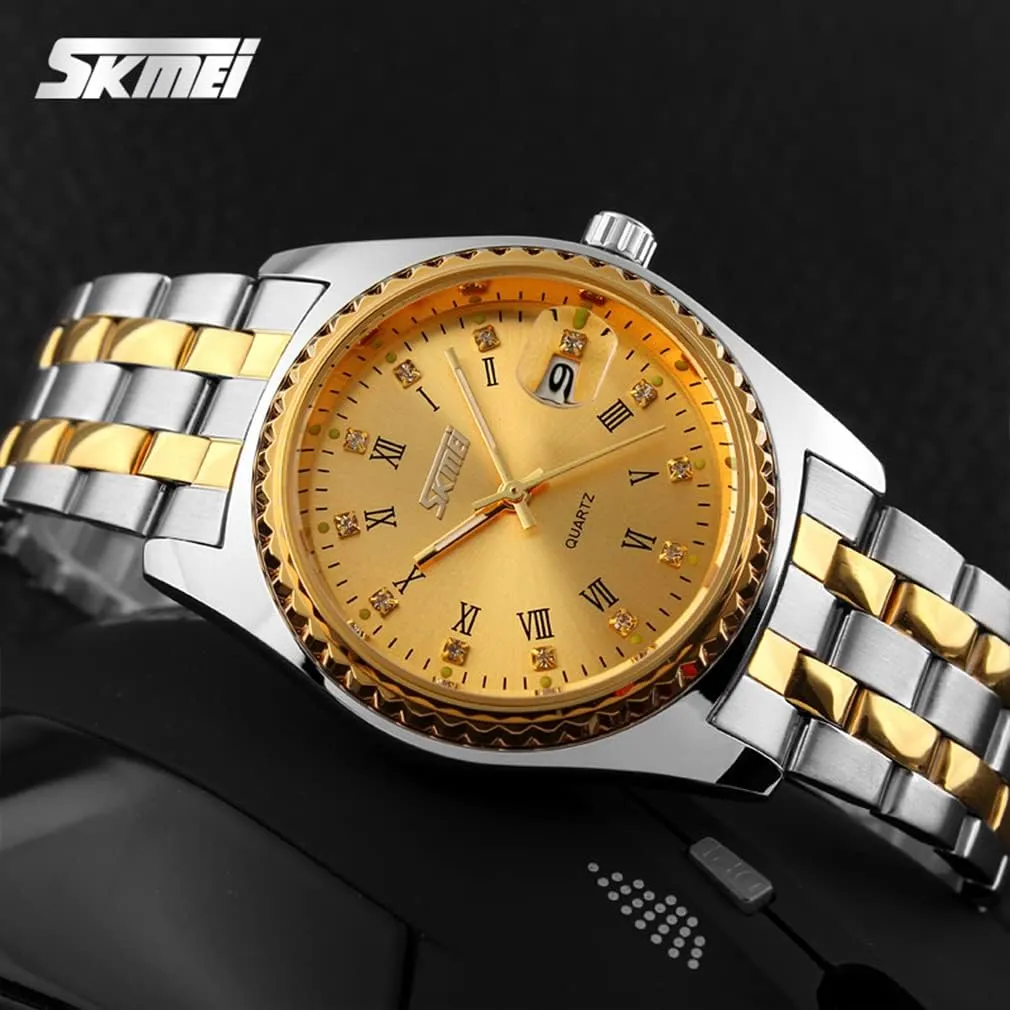 Hers define Pair Watch Set Husband Wife Valentines Matching Wedding Gifts Classic Stainless Luxry Business Waterproof Quartz Analog Wrist Watch SKMEI Watches for Couples Men and Women His and 