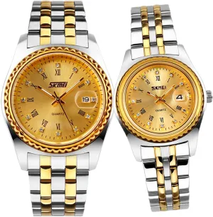 Hers define Pair Watch Set Husband Wife Valentines Matching Wedding Gifts Classic Stainless Luxry Business Waterproof Quartz Analog Wrist Watch SKMEI Watches for Couples Men and Women His and 