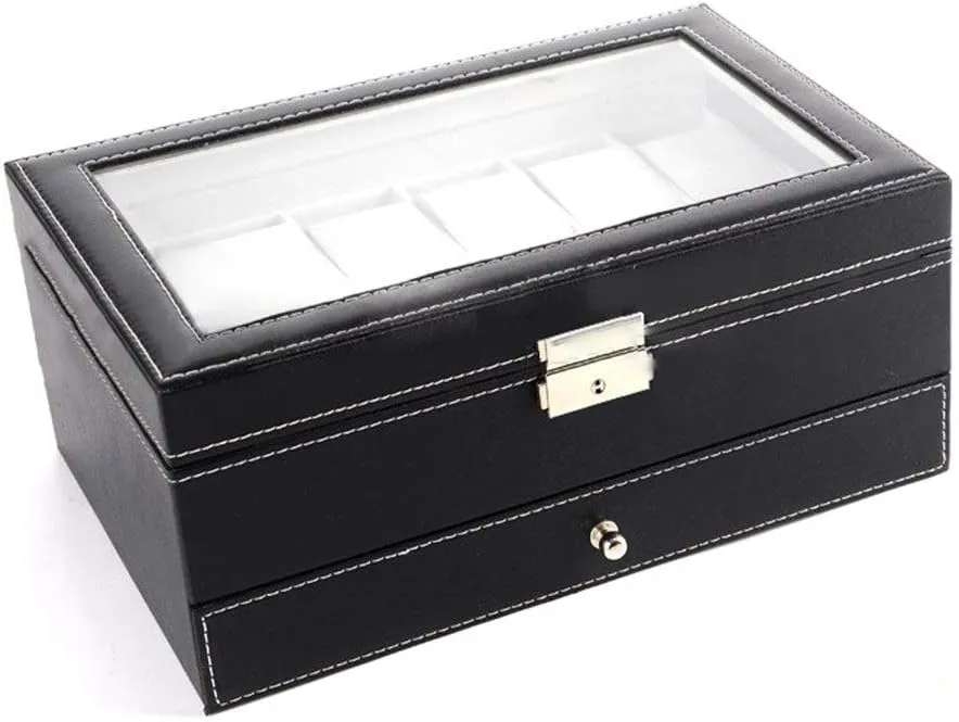High-end PU Jewelry Storage Box 30x20x13cm for tube Jewellery Storage (Black 30x20x13cm) Jewelry Storage Box 12 Digit Double Watch Jewelry Box 