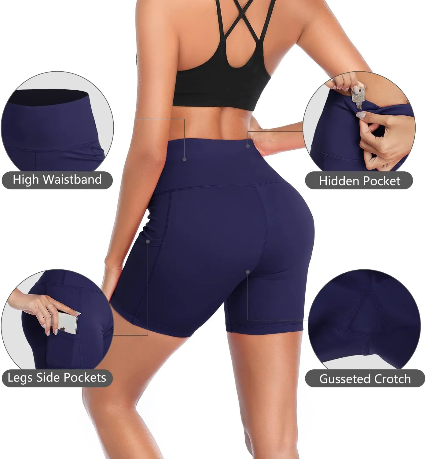 High Waist Tummy Control Workout Biker Running profile rape Athletic Compression Short with Pockets DAYOUNG Women Yoga Shorts 