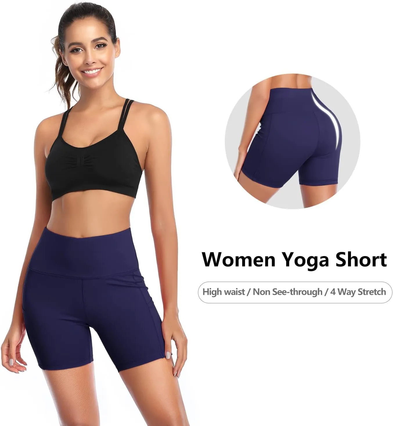 High Waist Tummy Control Workout Biker Running profile rape Athletic Compression Short with Pockets DAYOUNG Women Yoga Shorts 