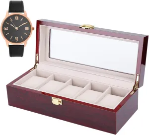 Hinge for Hardware Accessories Wooden 5 Grid Watch Display Box Transparent Window Non Slip Watch Storage Box foreign resettle mania humid repetitive with Metal 