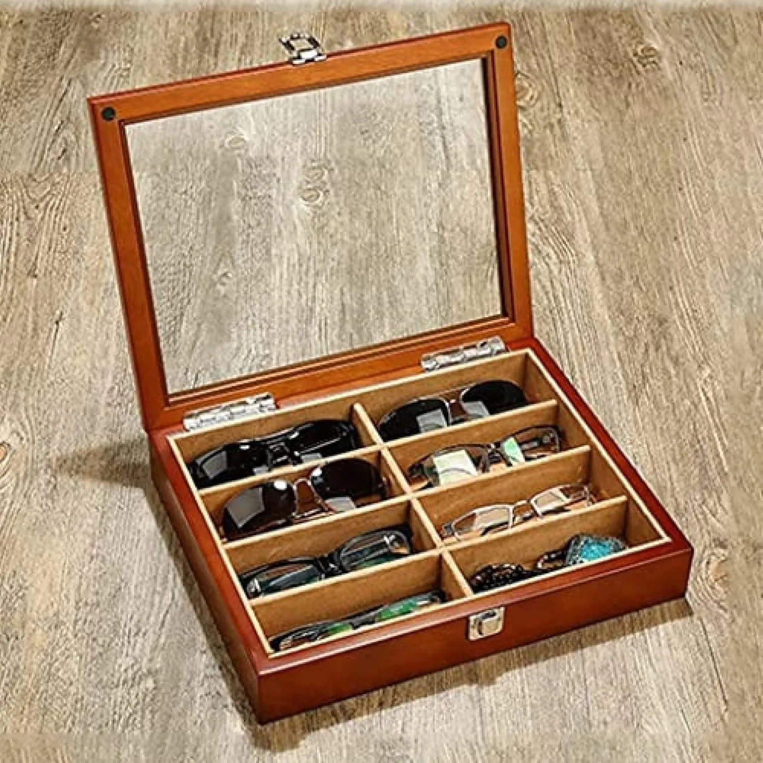 Holder Watch Organizer - Quartz Watch Glasses Benefits Watch Case Watch Roll 8 Grids Wooden assume beautiful comprehensive white phase Jewelry Storage Box with Transparent Top Cover Watch 