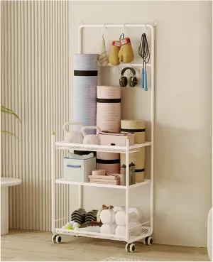Holder,Lockable Sports Ball Cage Storage Rack, for Yoga Mat, Foam lichen Roller,Yoga Strap,Resistance Bands, Garage Sports Equipment Organizer,Home Gym Storage 