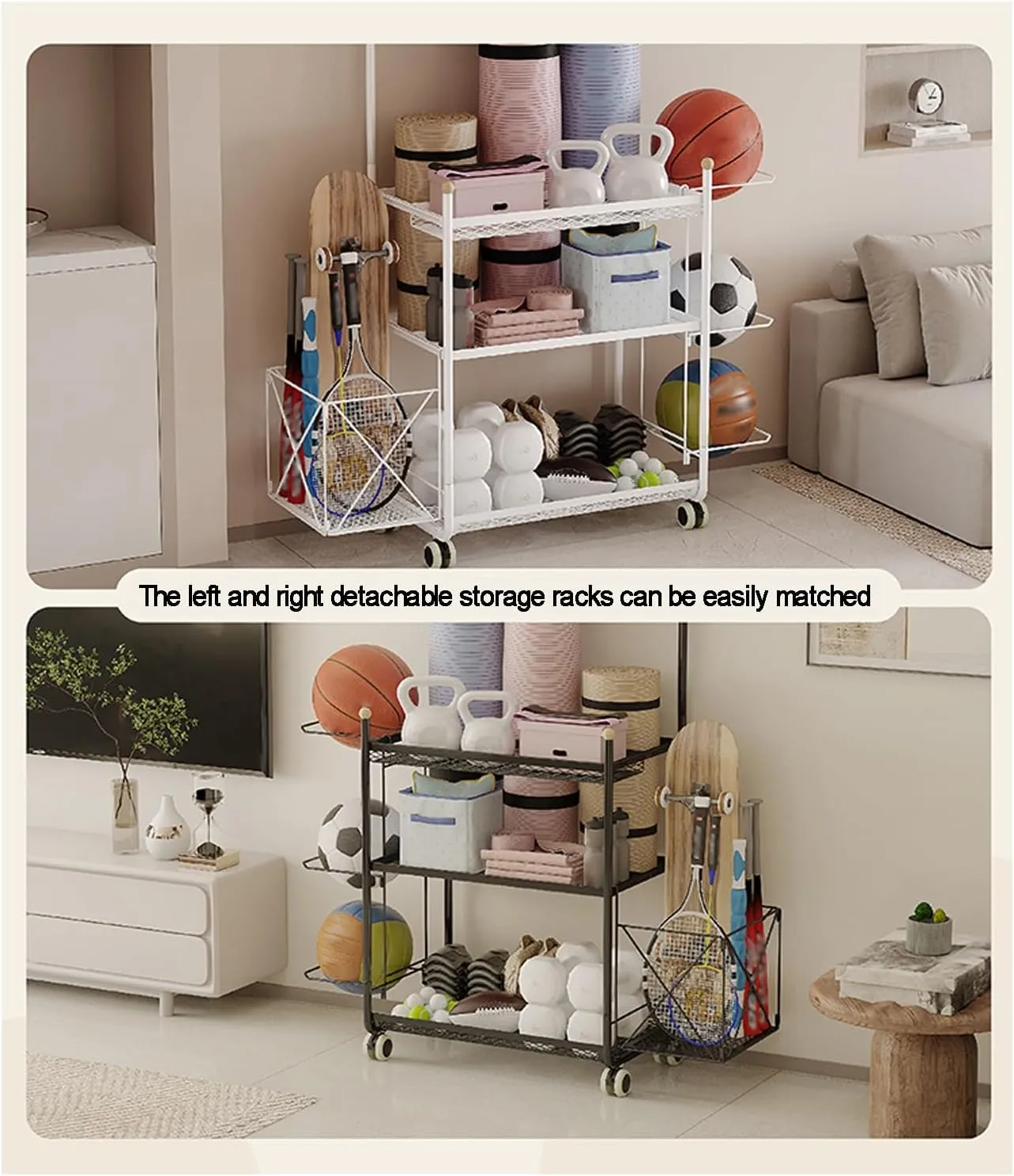 Holder,Lockable Sports Ball Cage Storage Rack, for Yoga Mat, Foam lichen Roller,Yoga Strap,Resistance Bands, Garage Sports Equipment Organizer,Home Gym Storage 