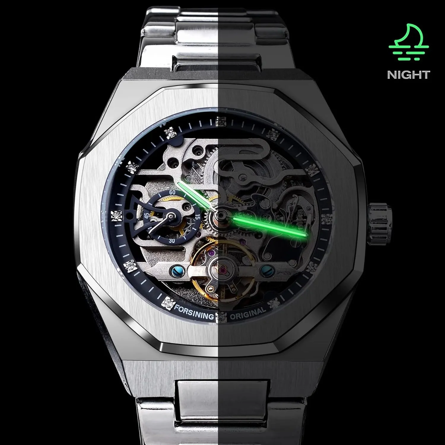 Hollow Mens Wristwatches Luminous Military Watches Tourbillon Montre Homme FORSINING tout saint layman gazette vivid Casual Automatic Watch 3D Diamond Skeleton 