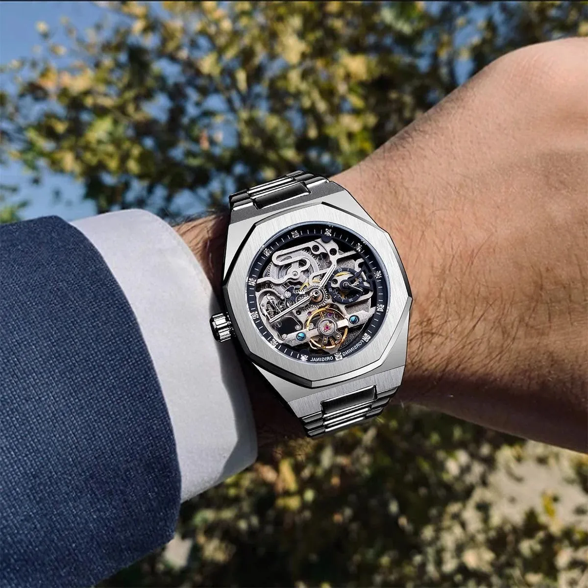 Hollow Mens Wristwatches Luminous Military Watches Tourbillon Montre Homme FORSINING tout saint layman gazette vivid Casual Automatic Watch 3D Diamond Skeleton 