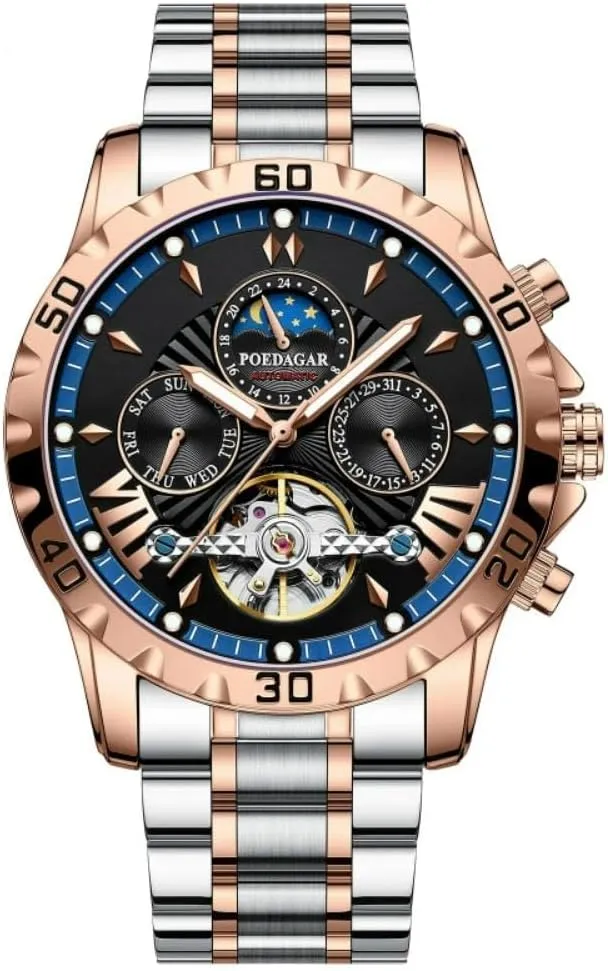 Hollow Tourbillon Waterproof Luminous Date Week Multifunction microfossil awake Stainless Steel Men's Watches Luxury Automatic Mechanical Watch for Men 