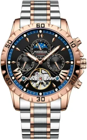 Hollow Tourbillon Waterproof Luminous Date Week Multifunction microfossil awake Stainless Steel Men's Watches Luxury Automatic Mechanical Watch for Men 