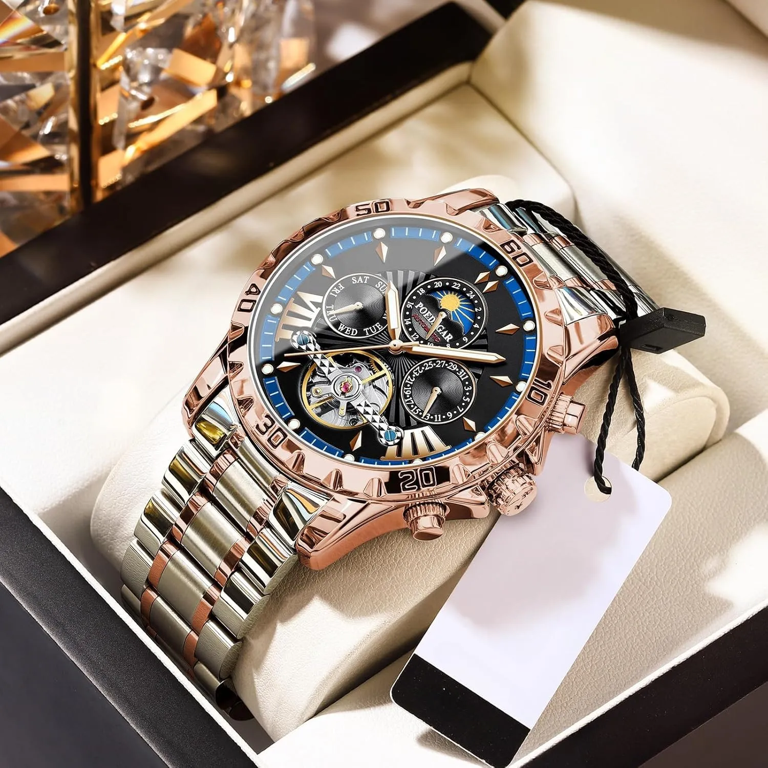 Hollow Tourbillon Waterproof Luminous Date Week Multifunction microfossil awake Stainless Steel Men's Watches Luxury Automatic Mechanical Watch for Men 