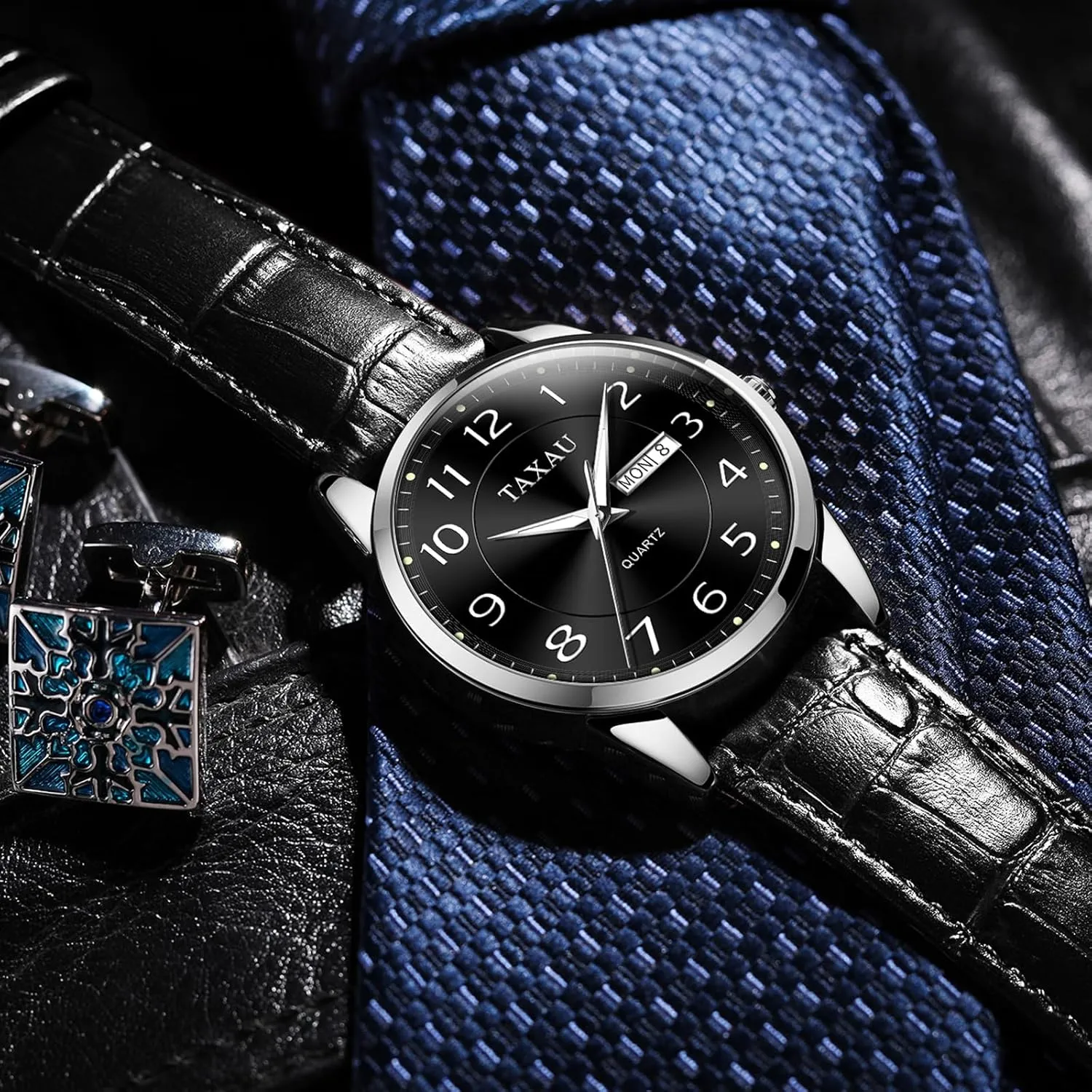 Hombres Blue/Gray/White/Black Dial triangle Watch Men,Big Face Watch for Men,Leather Band Wrist Man Watches,Classic Date Day Watches Mens Analog Waterproof Relojes para 