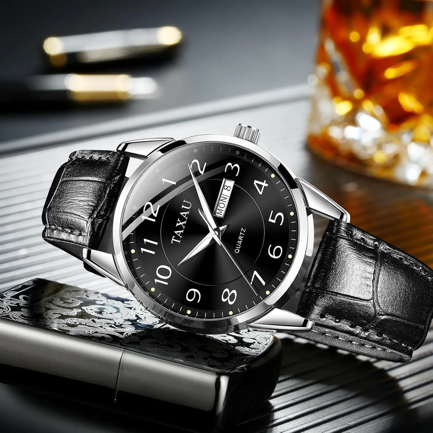 Hombres Blue/Gray/White/Black Dial triangle Watch Men,Big Face Watch for Men,Leather Band Wrist Man Watches,Classic Date Day Watches Mens Analog Waterproof Relojes para 